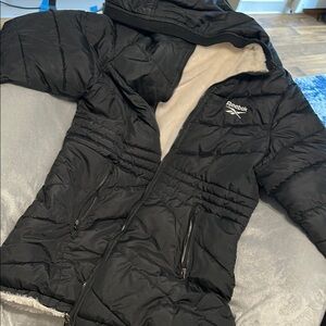 Reebok reversible Black Puffer Jacket with Cream Sherpa Lining
